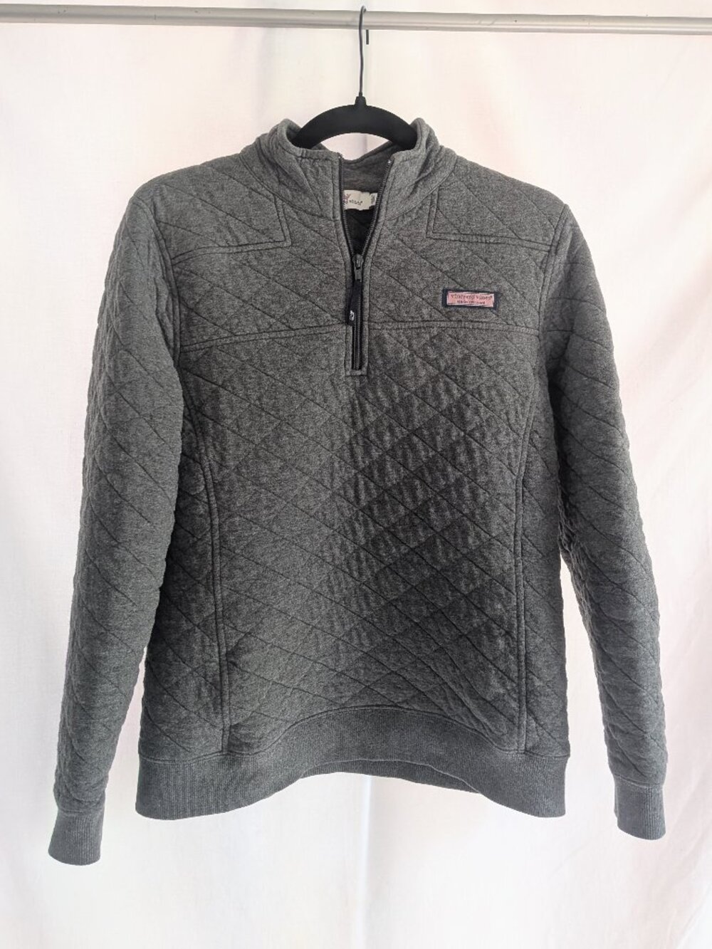 Vineyard Vines Quilted Shep Shirt 1/4 Zip Pullover Charcoal Heather Womens M